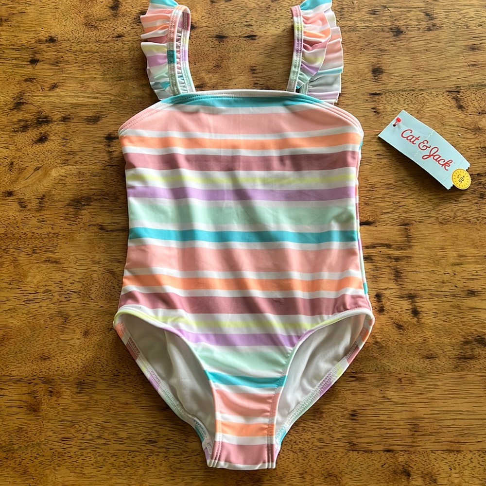 New Girls Pastel Striped Swimsuit